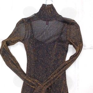 Material girl black and gold mini dress, size S.